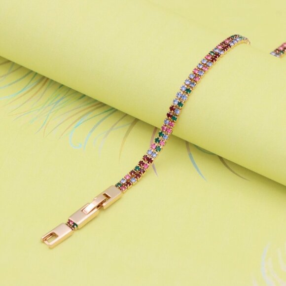 "Rainbow Zircon Tennis Bracelet in Rose Gold Finish, XPBL0808 - Picture 6 of 12